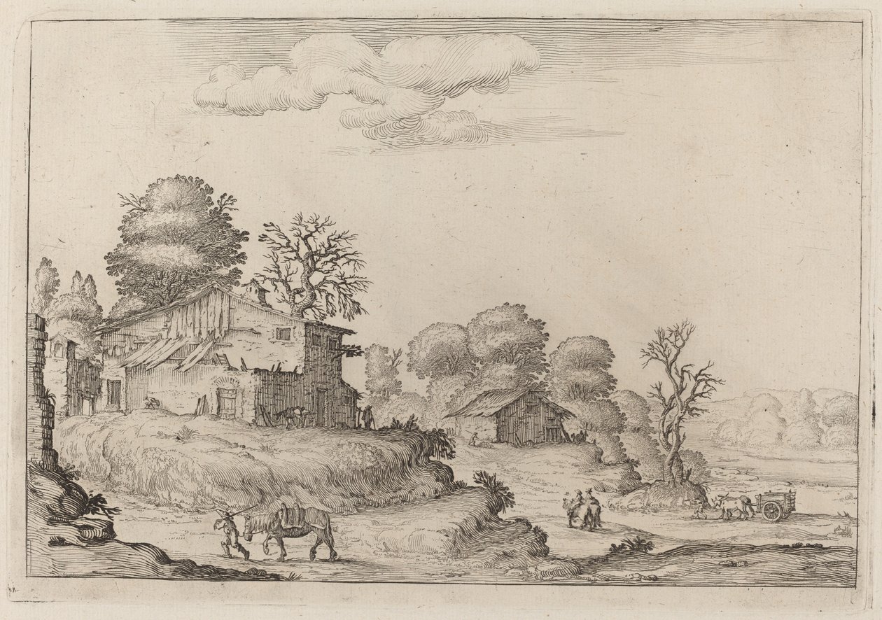 Rustiek Landschap met Boeren en Paarden door Ercole Bazicaluva
