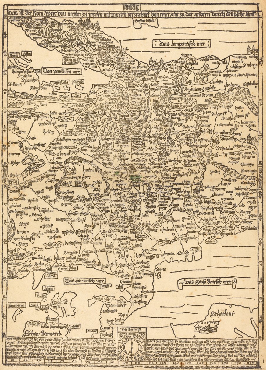 Wegenkaart van Centraal-Europa door Erhard Etzlaub