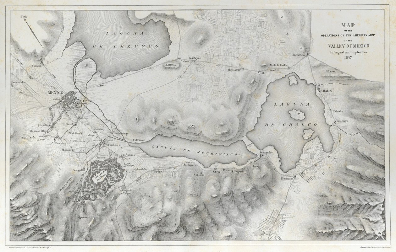 Kaart van de operaties van het Amerikaanse leger in de Vallei van Mexico in augustus en september 1847 tijdens de Mexicaans-Amerikaanse Oorlog door Erhard Schieble