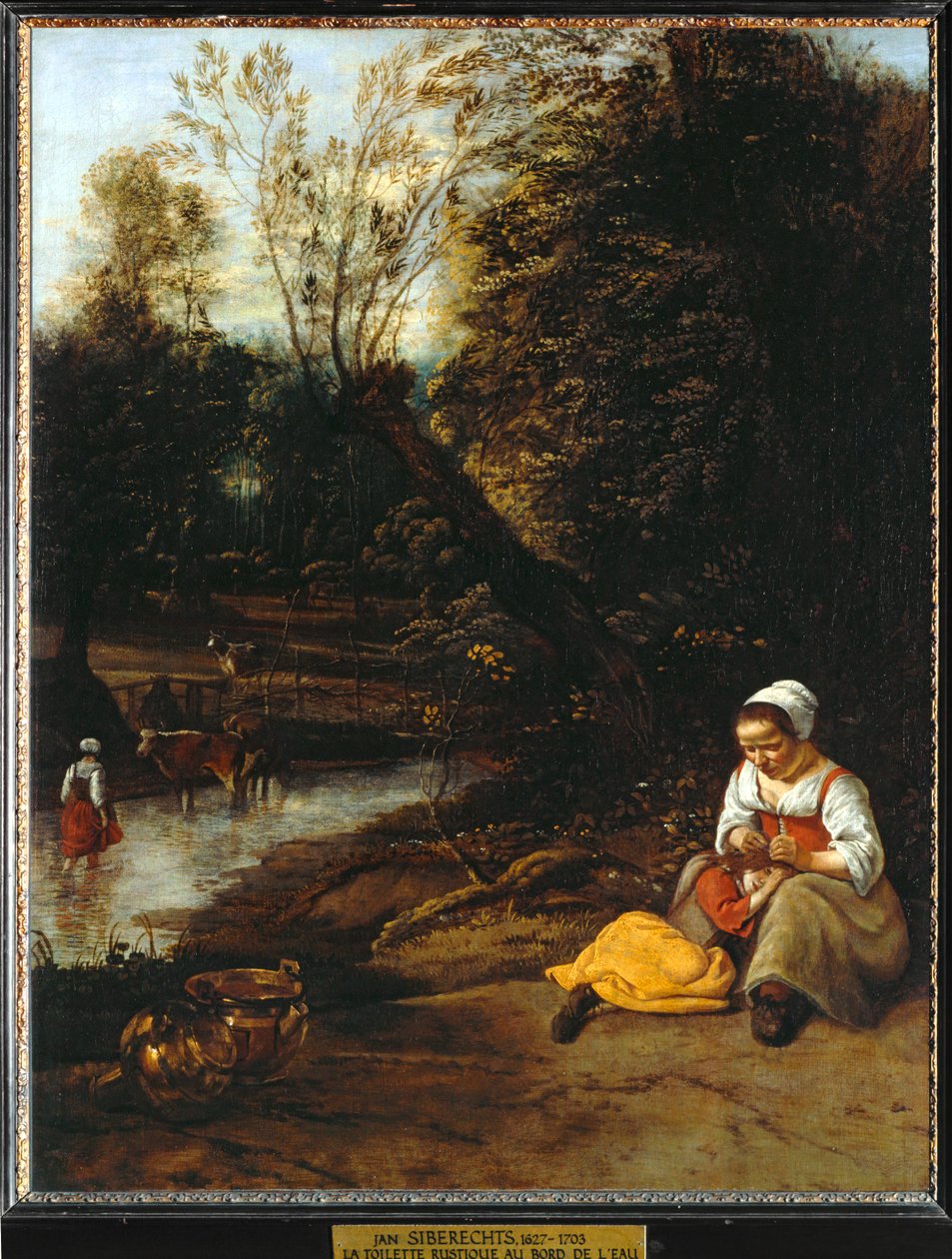 Vrouw ontluist een klein meisje bij het water ... door Erich Lessing