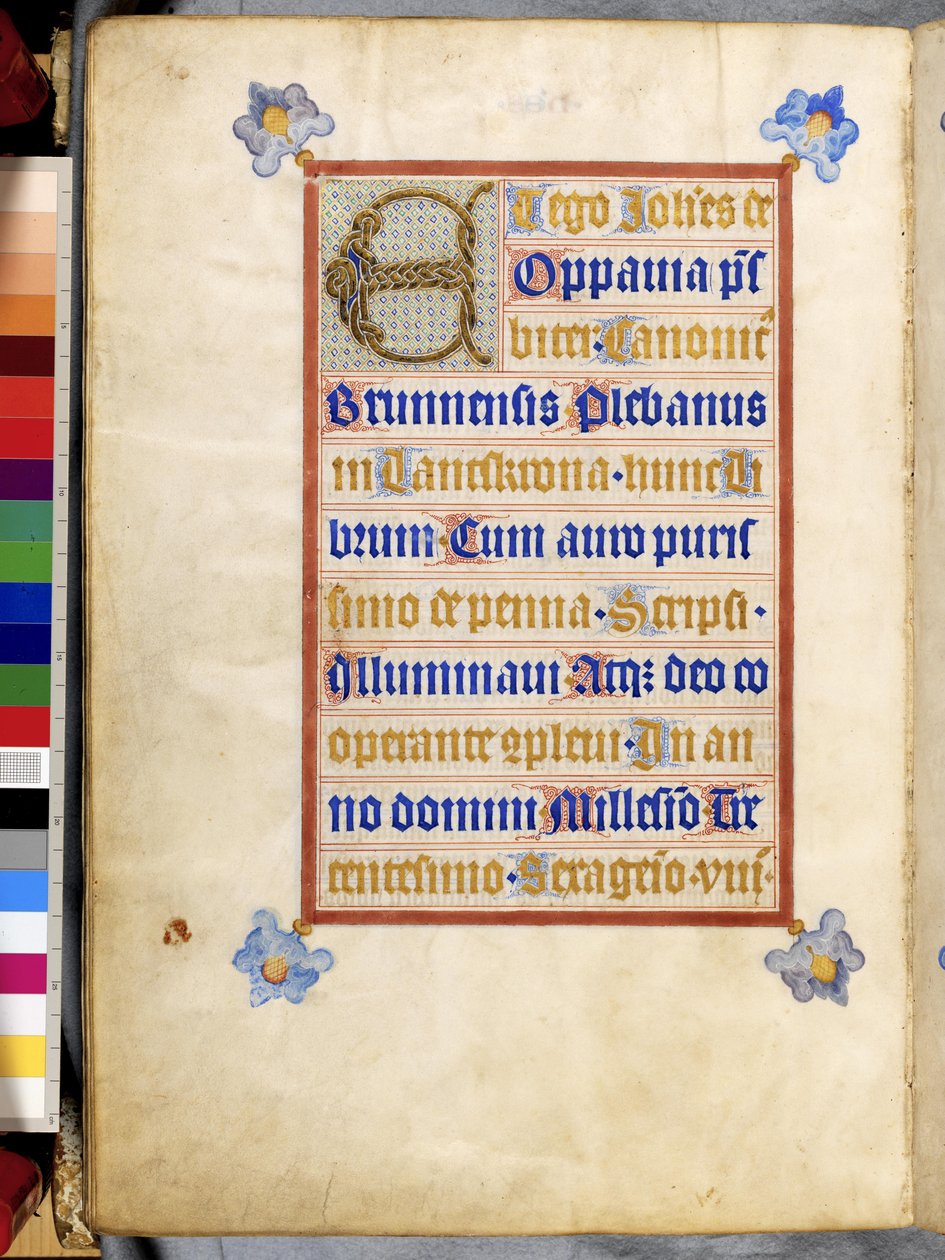 Volledige pagina: omkaderde tekst met ingeweven initiaal 