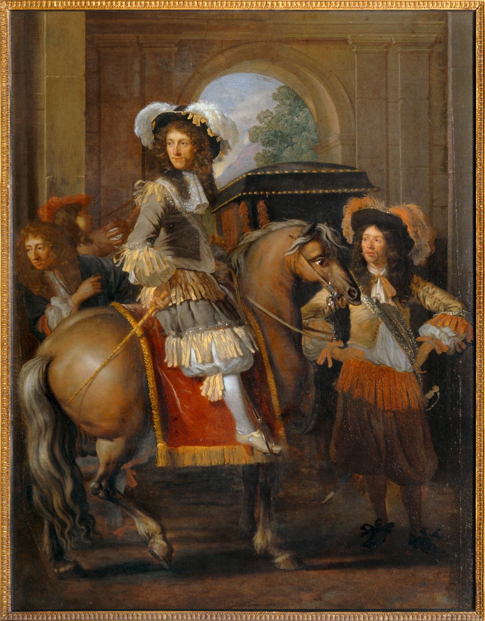 Edelman te paard met zijn gevolg voor een reusachtige poort - Gentilhomme à cheval et carrosse devant une porte monumentale ... door Erich Lessing