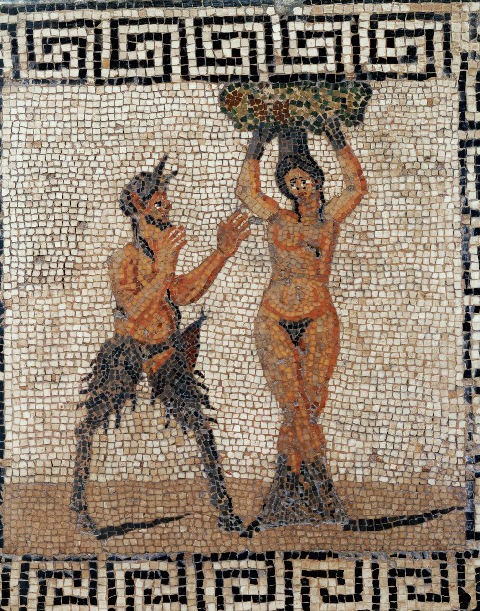 Satyr en nimf. Mozaïek uit Pompeii, Italië door Erich Lessing