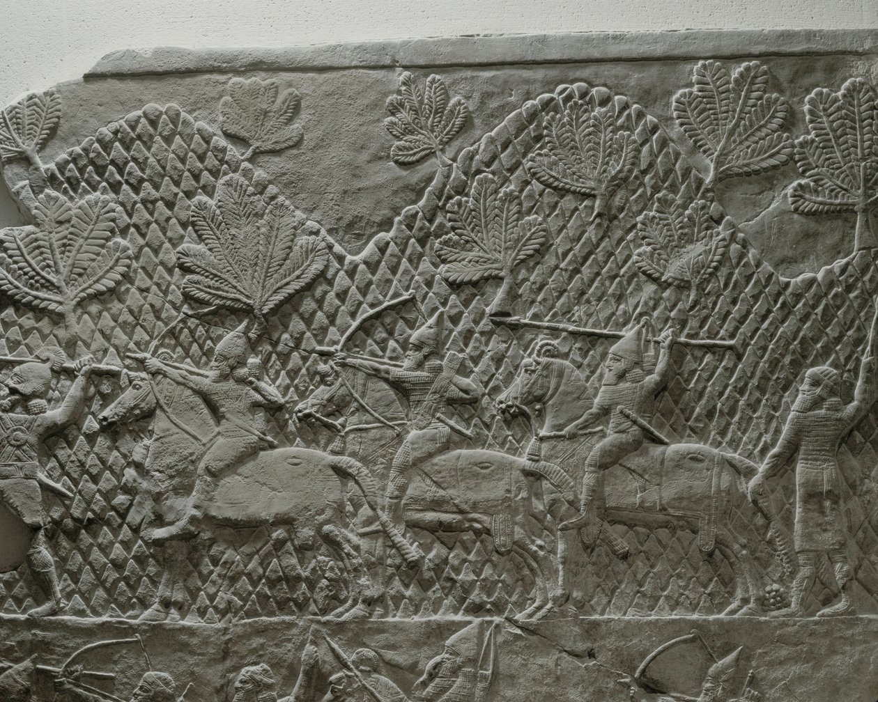 Het Assyrische leger van koning Ashurbanipal in gevecht tijdens de veldtocht tegen Elam ... door Erich Lessing