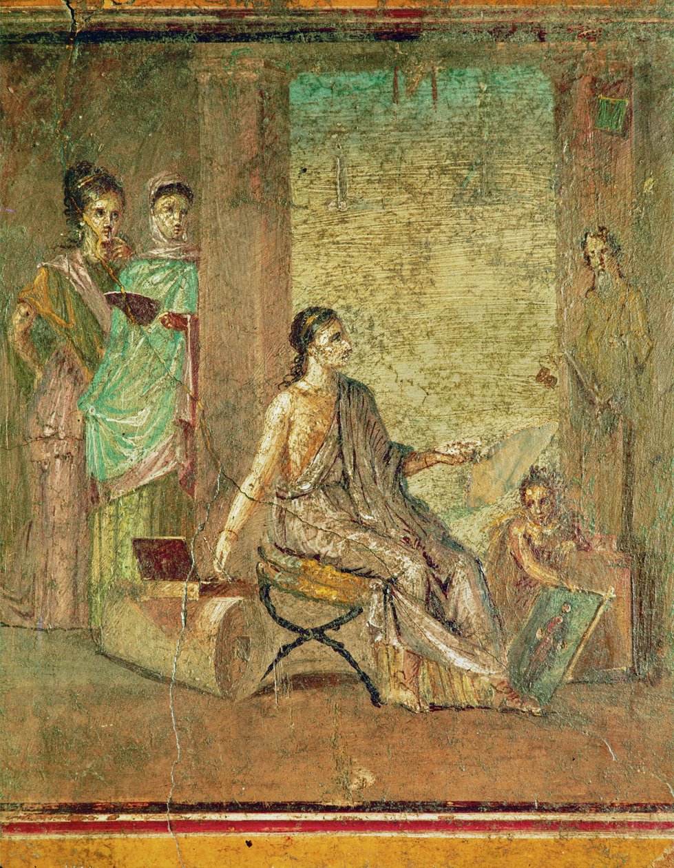 Vrouwelijke schilder en een buste van Bacchus door Erich Lessing