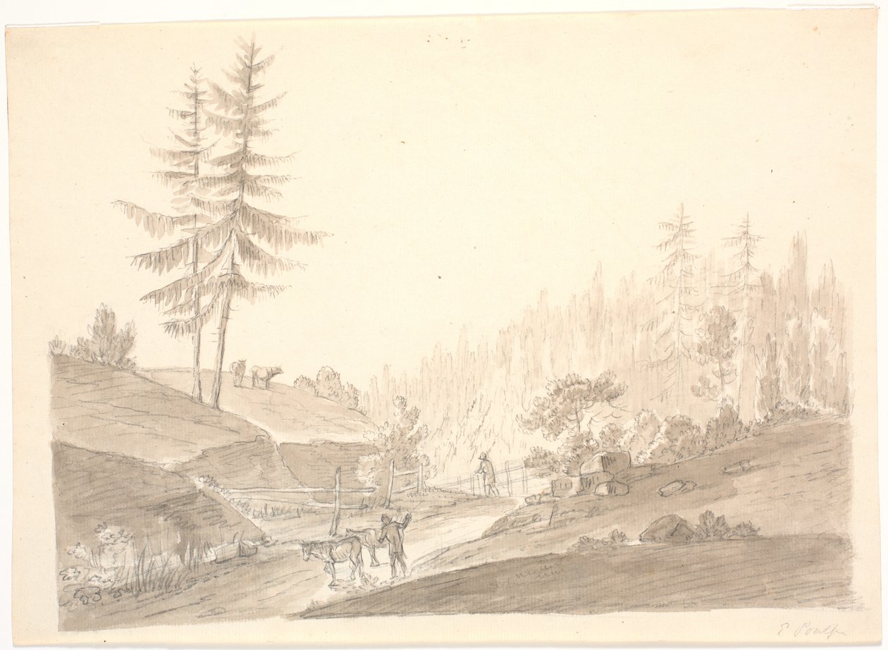 Noors berglandschap met vee en twee mannen door Erik Pauelsen