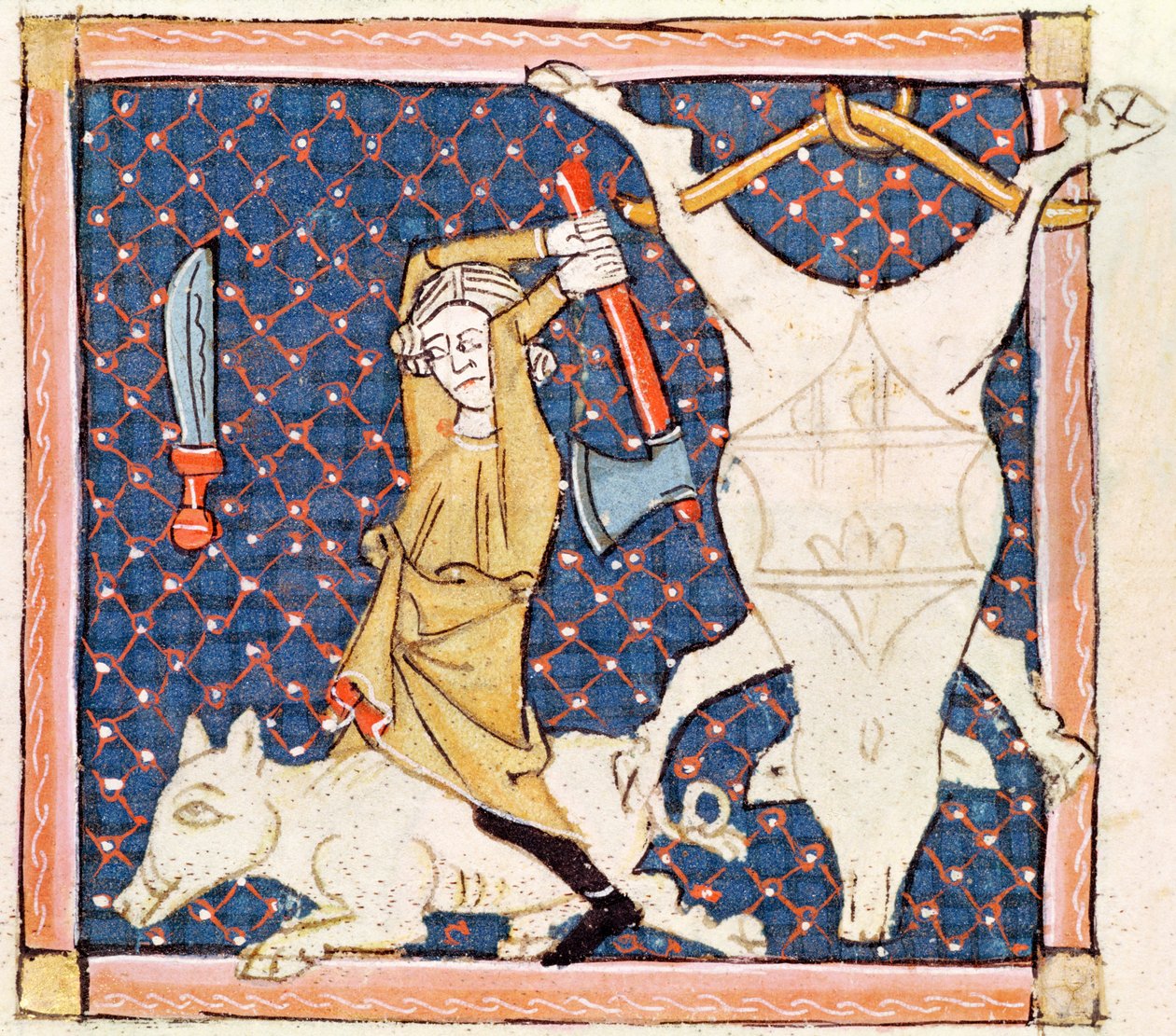 Fol.59v December: Varkens doden (perkament) door Ermengaut Matfre