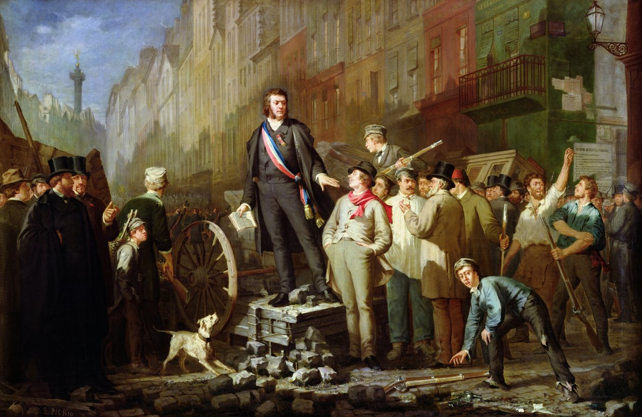 Alphonse Baudin op de Barricade van Faubourg Saint-Antoine, 3 december 1851 door Ernest Louis Pichio