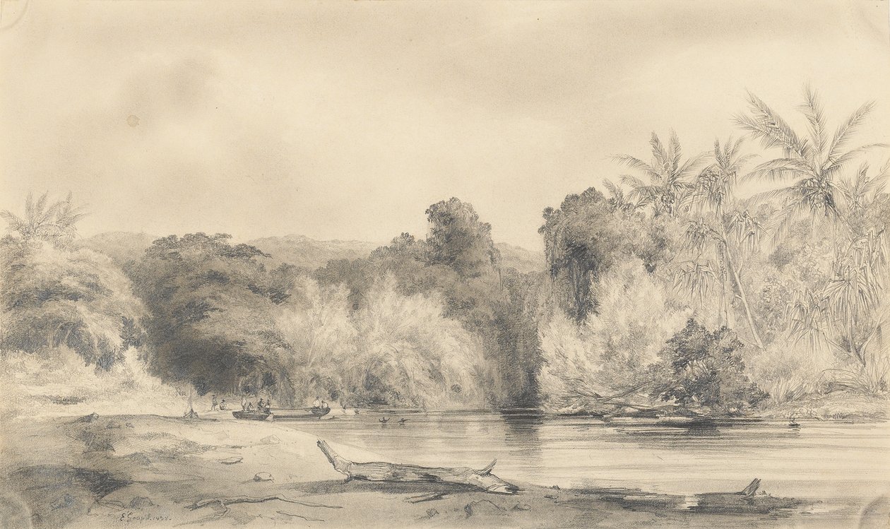 Ingang naar de Paiou rivier, Vanikoro eiland door Ernest Auguste Goupil