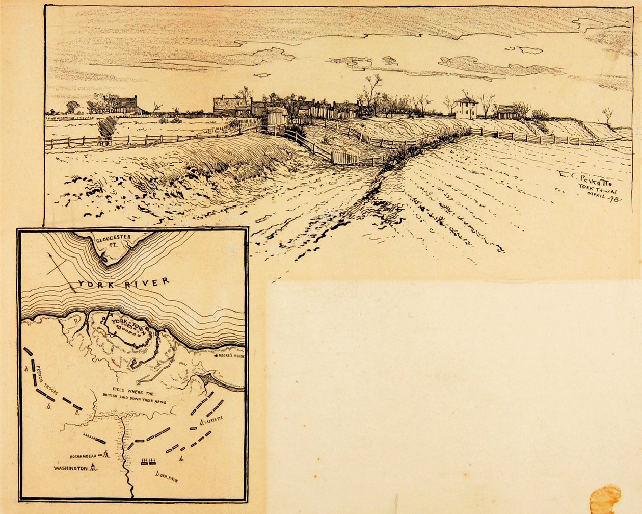 Huidig uiterlijk van Britse schans, Yorktown door Ernest C. Peixotto
