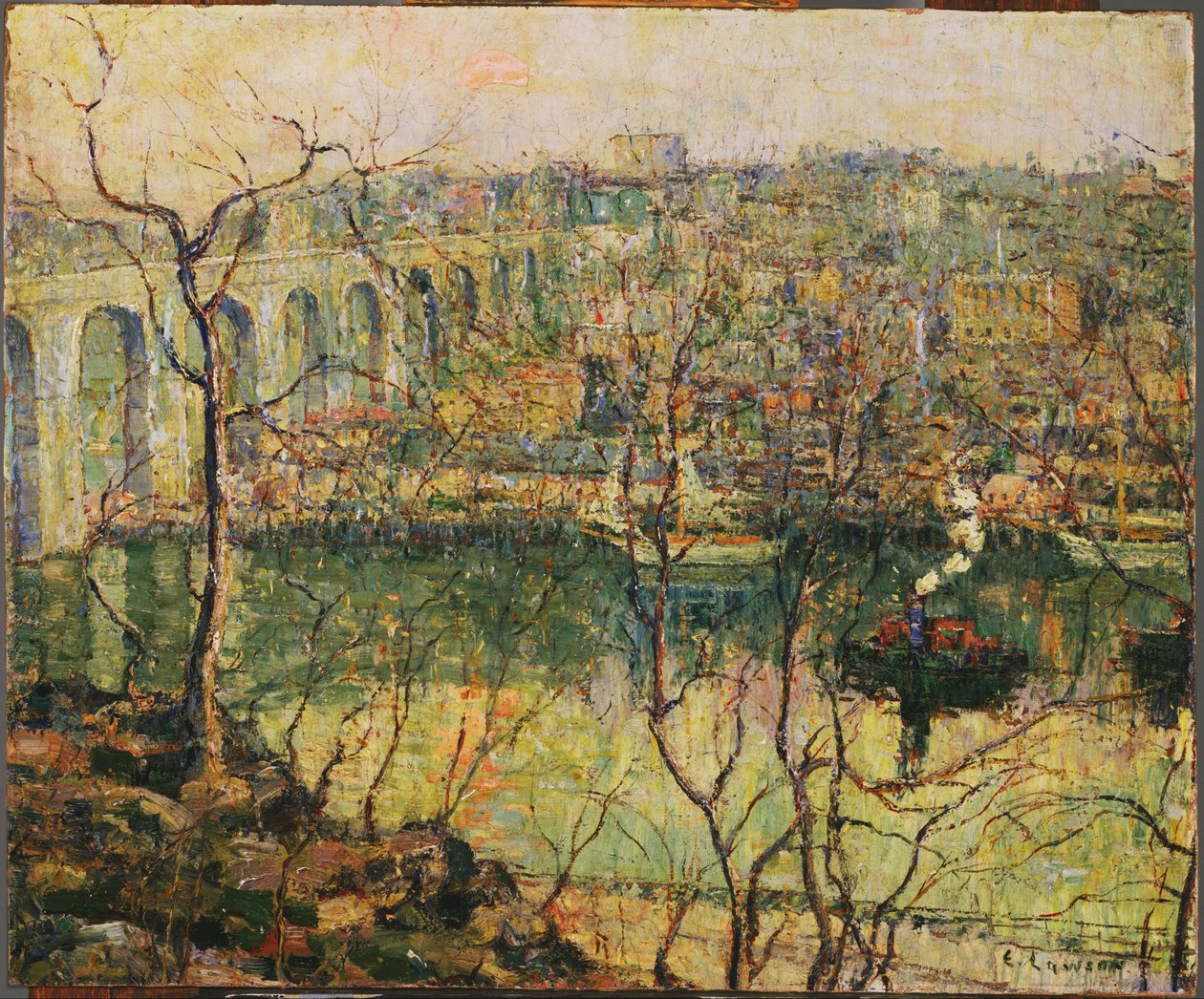 High Bridge - Vroege maan door Ernest Lawson