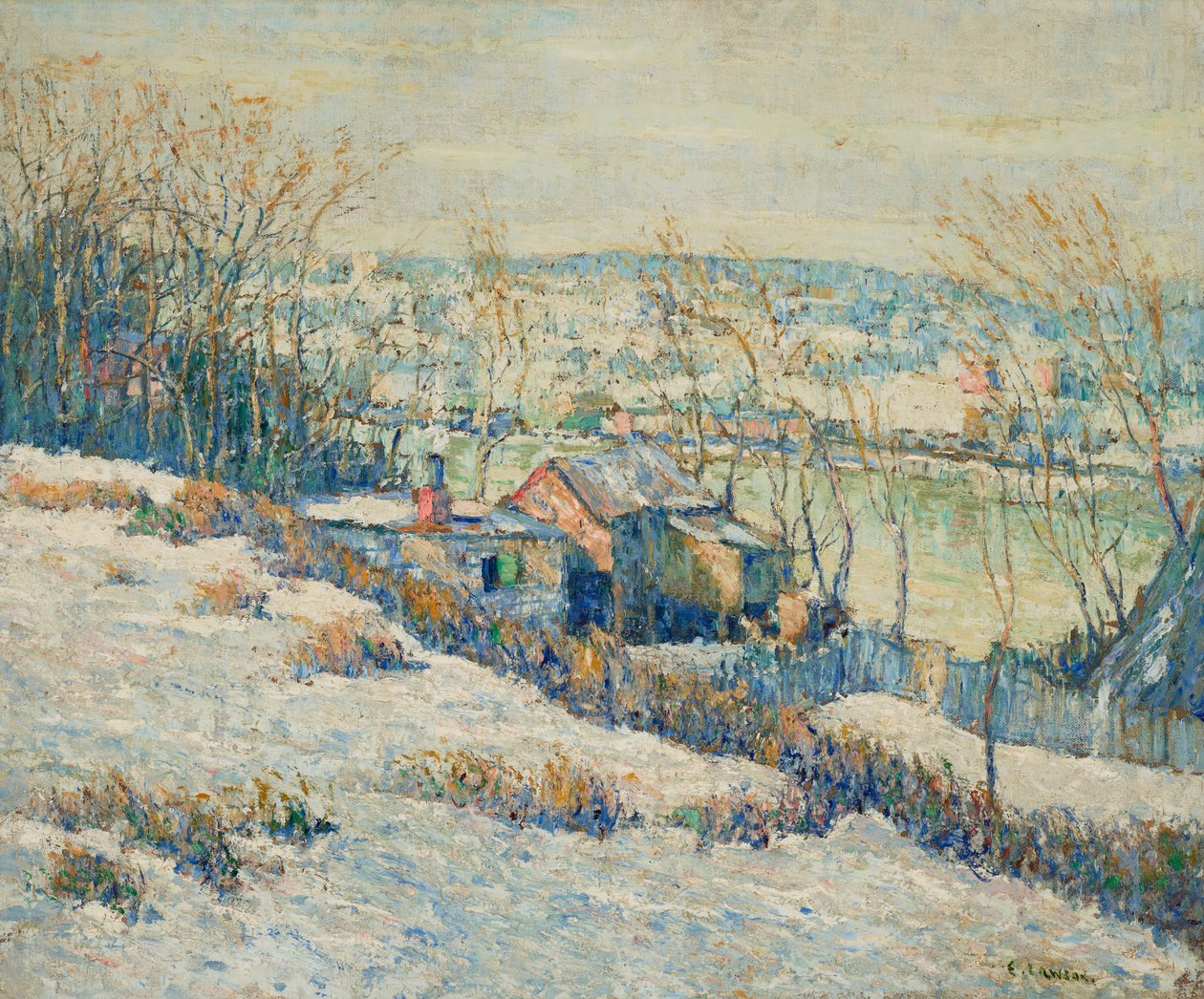 Upper Harlem River-Winter, c.1915 (olieverf op doek) door Ernest Lawson