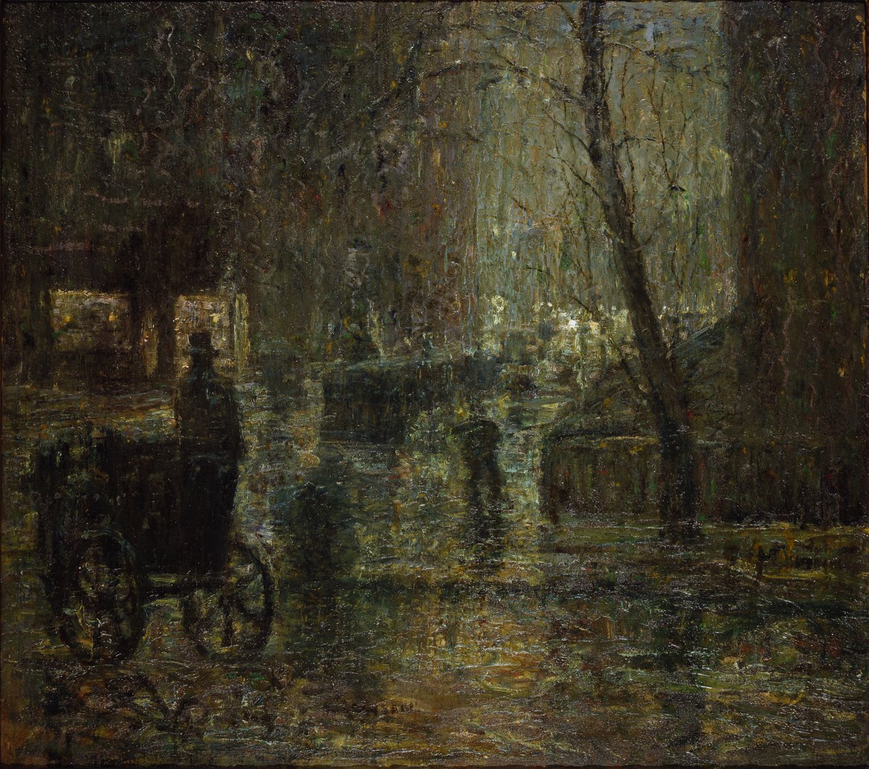 Natte nacht, Gramercy Park (Na regen, Nocturne) door Ernest Lawson