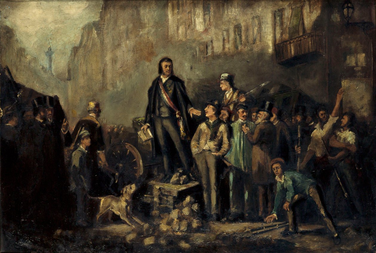Alphonse Baudin (1811-51) op de barricade van Faubourg Saint-Antoine 3 december door Ernest Louis Pichio