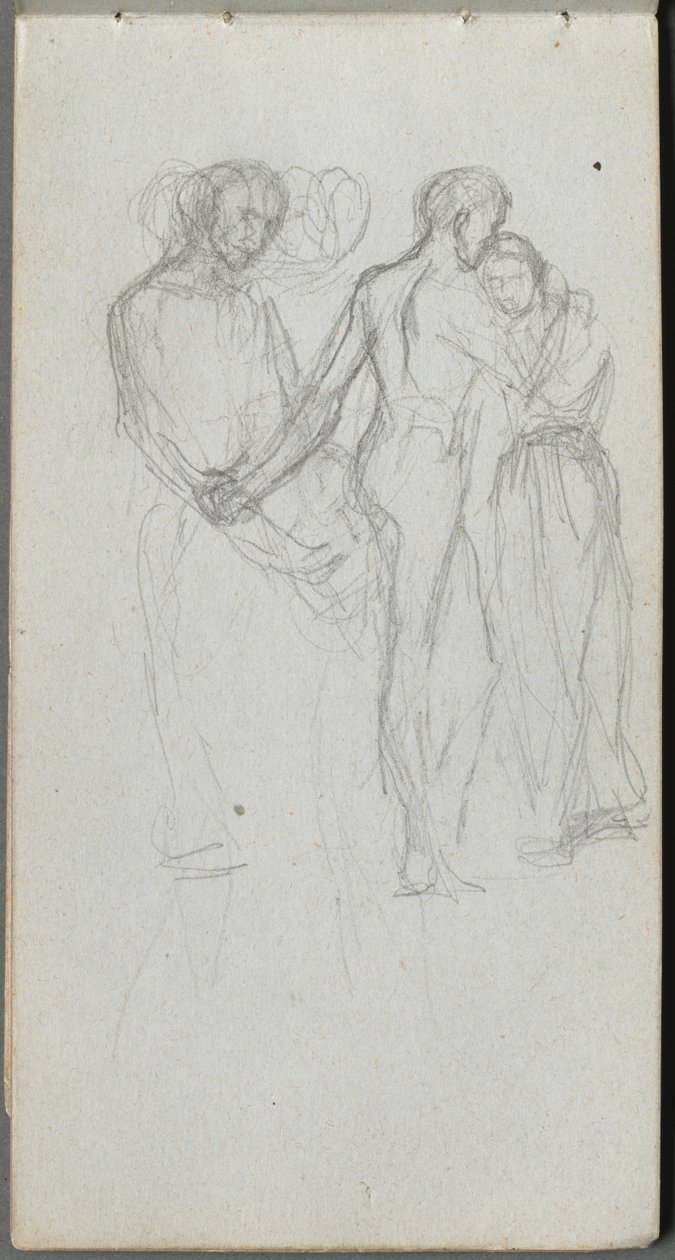 Schetsboek, pagina 10: Figuren die elkaar omarmen door Ernest Meissonier