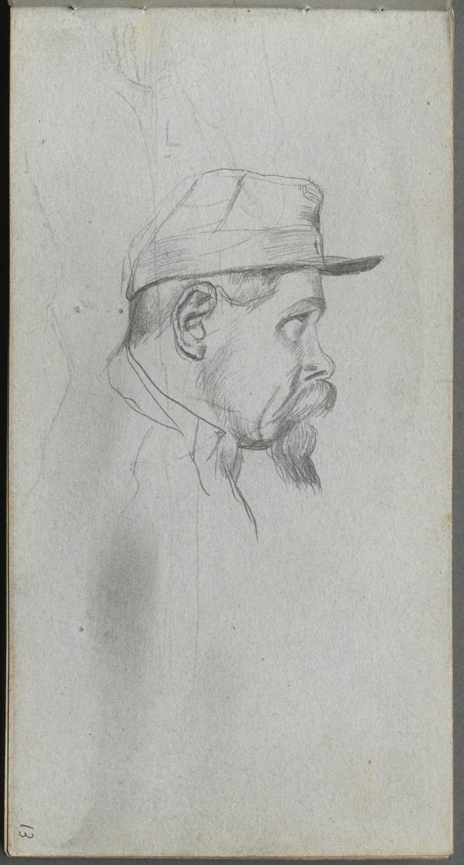 Schetsboek, pagina 13: Buste van een man in profiel door Ernest Meissonier
