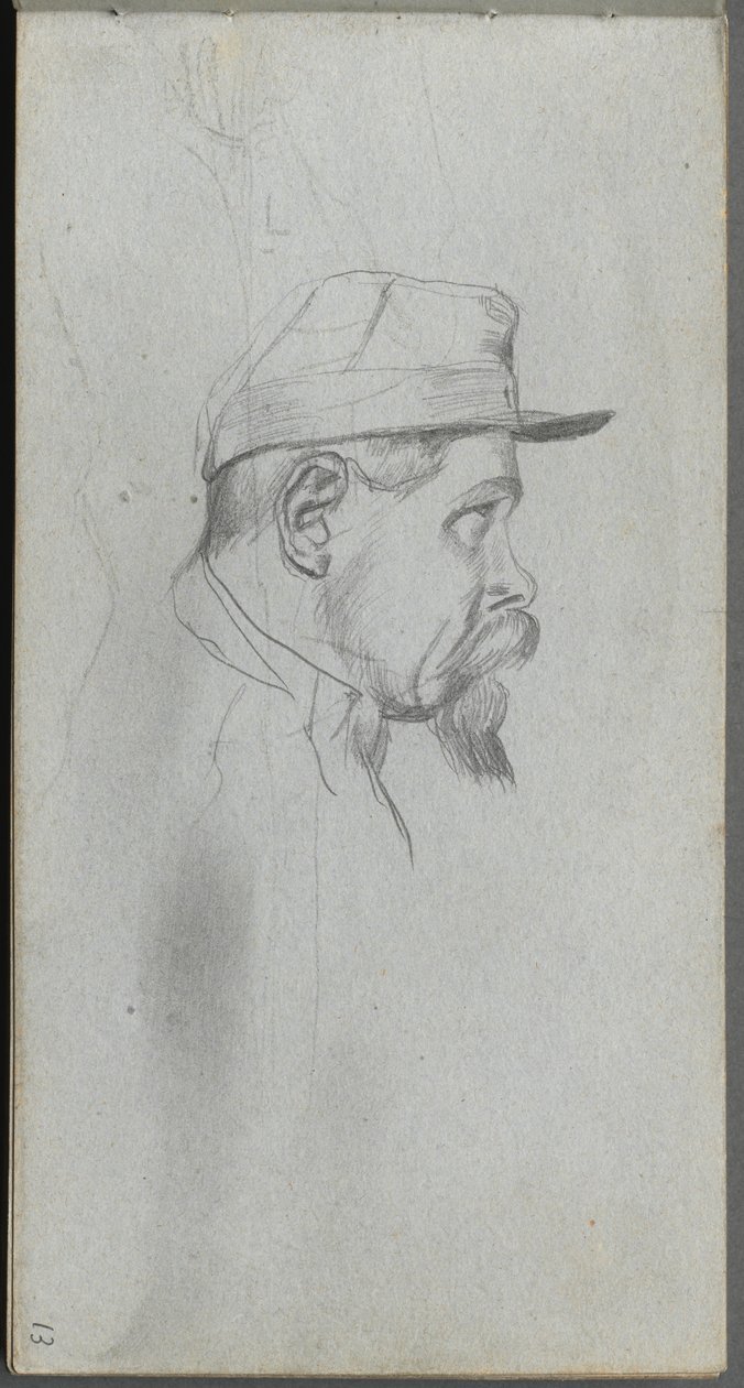 Schetsboek, pagina 13: Buste van een man in profiel door Jean-Louis Ernest Meissonier