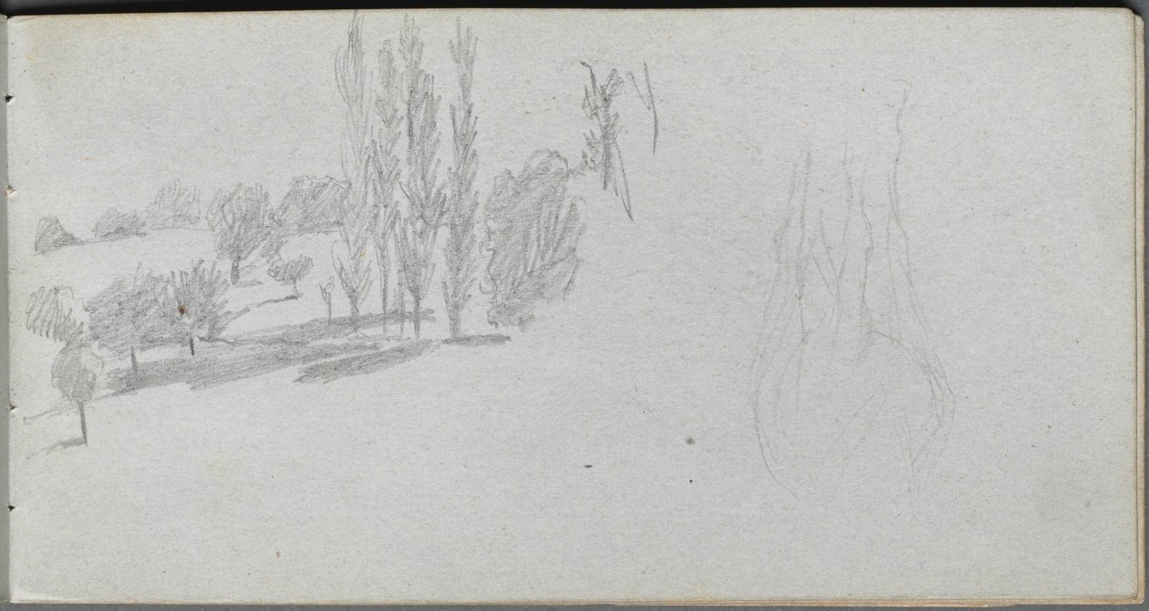 Schetsboek, pagina 18: Studie van een paard en Landschapsstudie door Ernest Meissonier