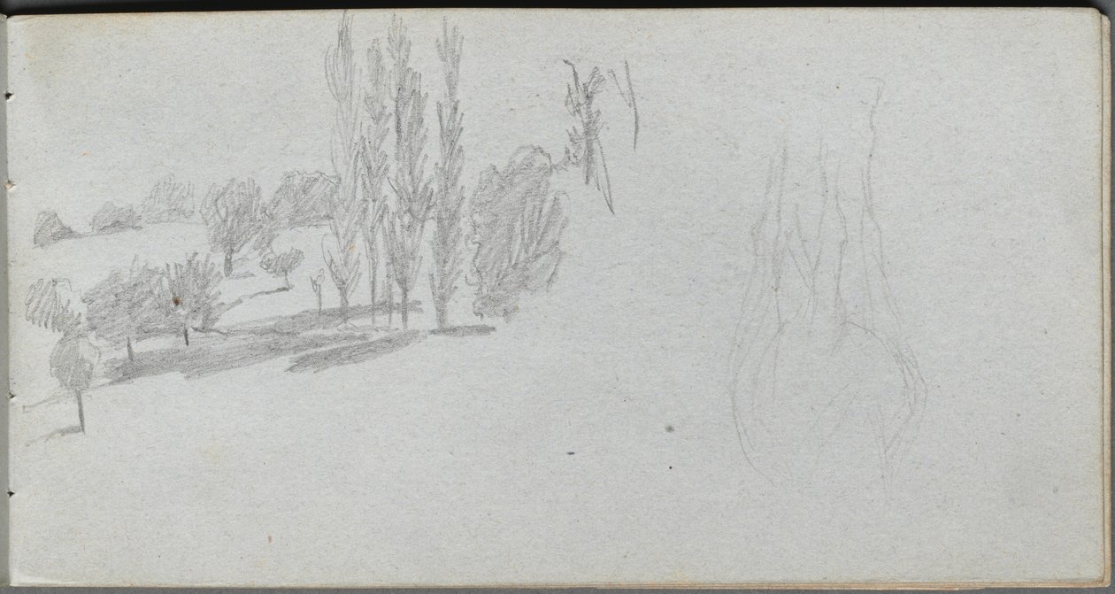 Schetsboek, pagina 18: Studie van een paard en landschapstudie door Jean Louis Ernest Meissonier