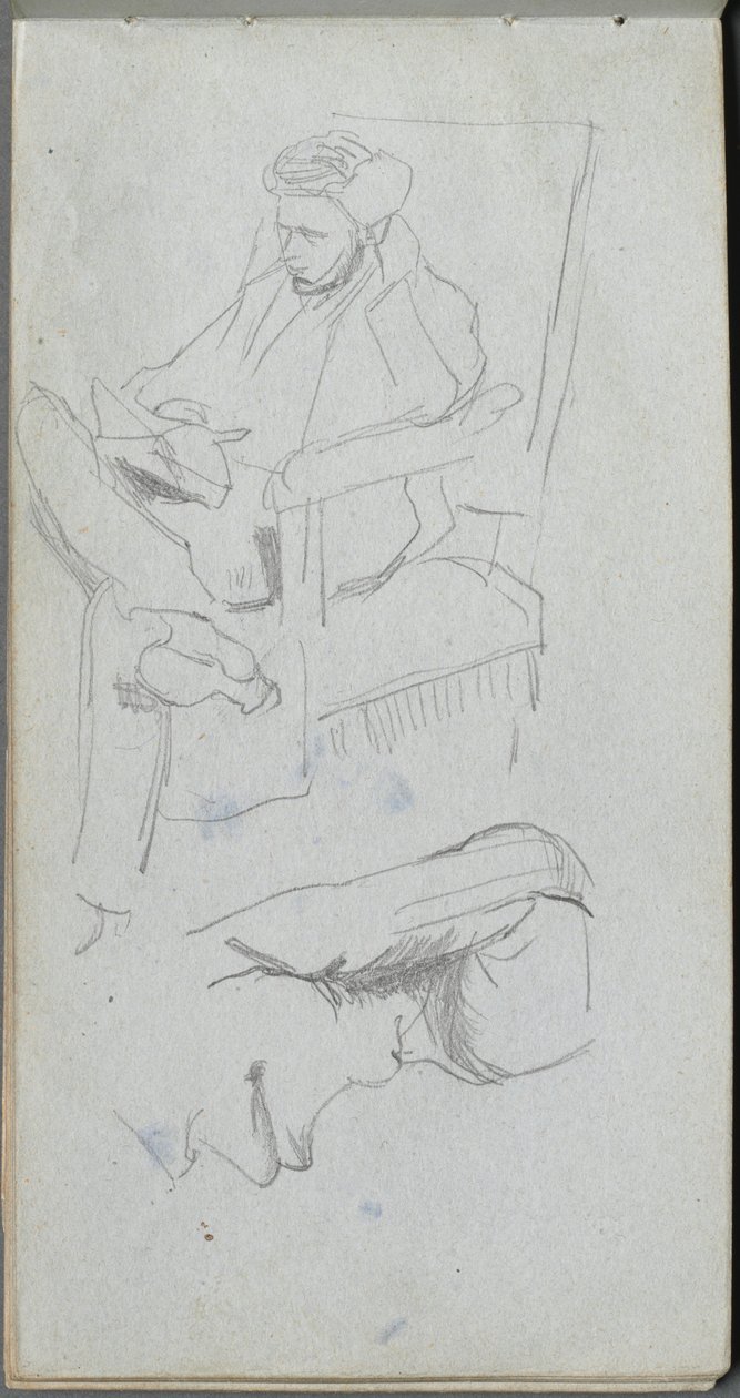 Schetsboek, pagina 24: Zittende mannelijke figuur door Ernest Meissonier