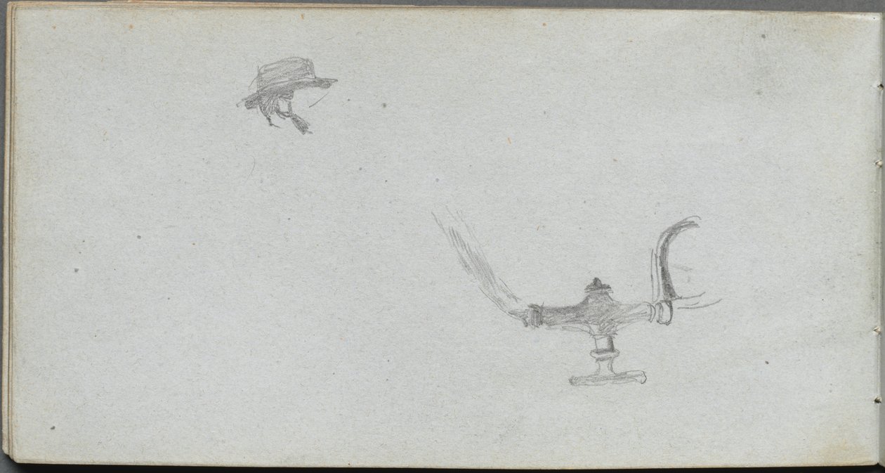 Schetsboek, pagina 26: Studie van een hoofd en een lamp door Jean Louis Ernest Meissonier
