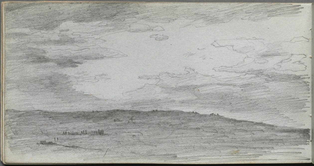 Schetsboek, pagina 34: Landschapsstudie door Ernest Meissonier