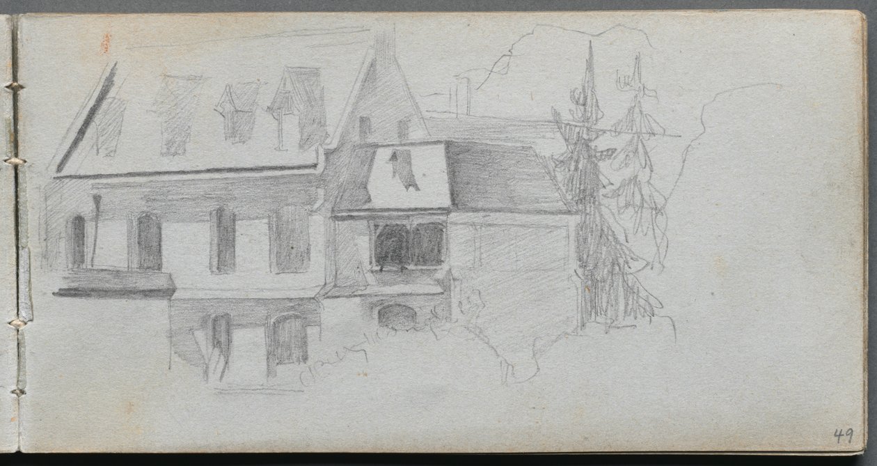 Schetsboek, pagina 49: Architecturale studie door Ernest Meissonier