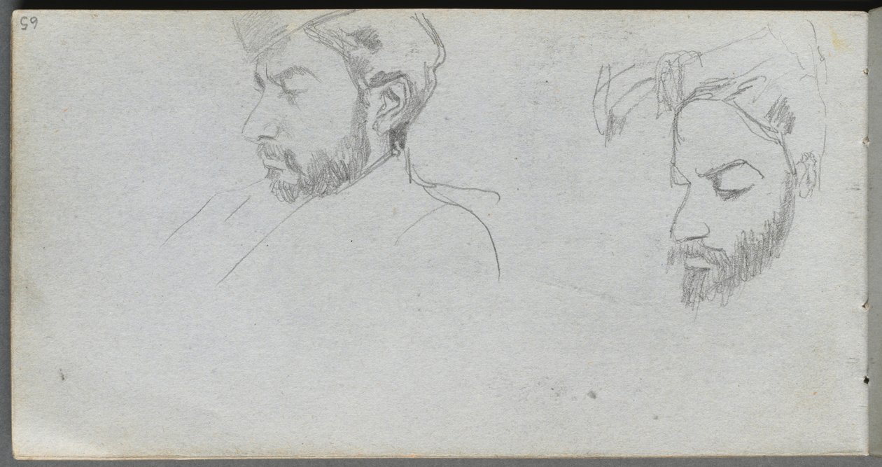 Schetsboek, pagina 65: Studie van gezichten in profiel door Ernest Meissonier
