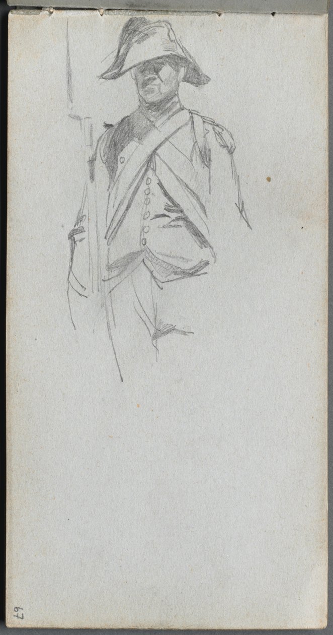 Schetsboek, pagina 67: Studie van een soldaat door Jean Louis Ernest Meissonier