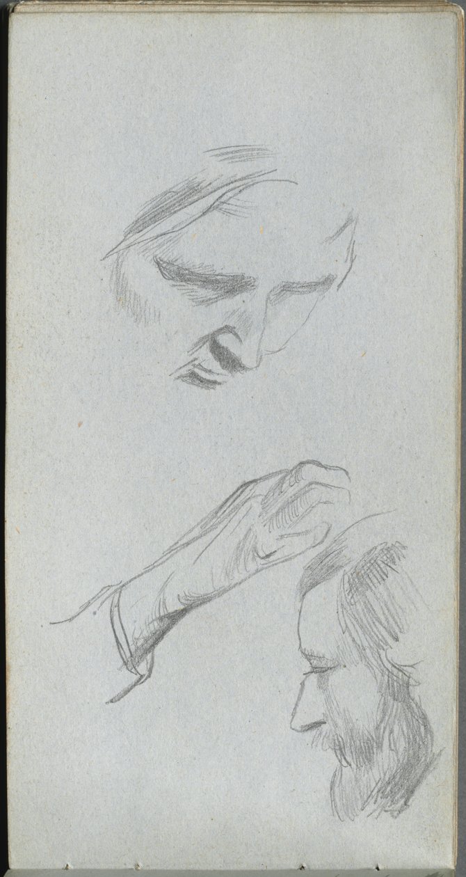 Schetsboek, pagina 70: Studie van twee gezichten en een hand door Ernest Meissonier