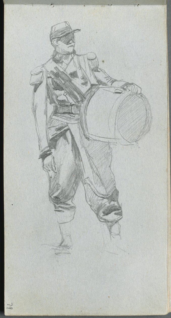 Schetsboek, pagina 79: Soldaat met trommel door Ernest Meissonier