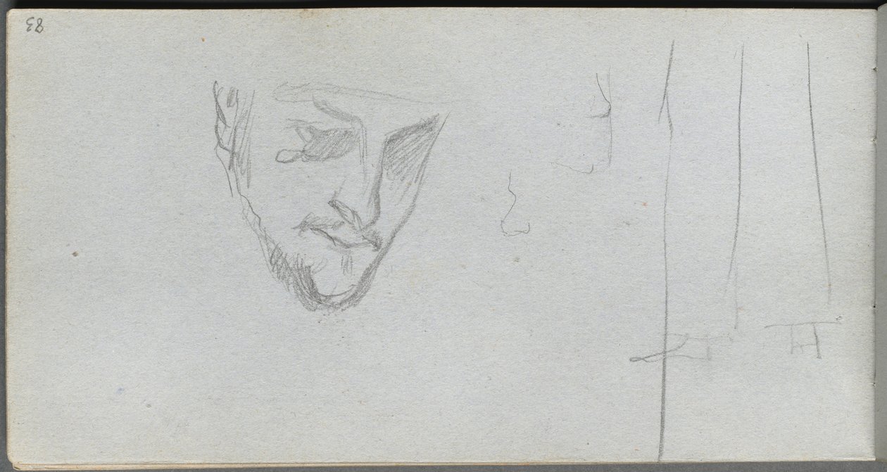 Schetsboek, pagina 83: Studie van een gezicht, benen door Jean Louis Ernest Meissonier