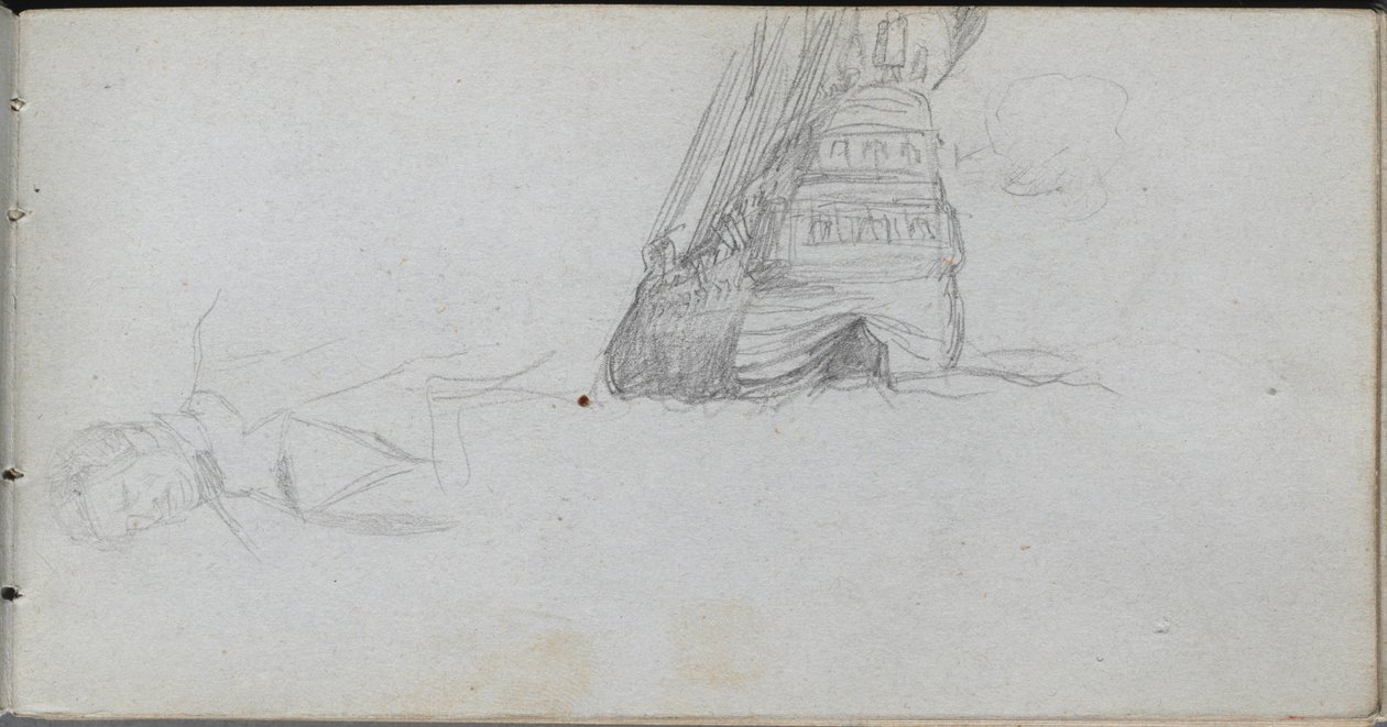 Schetsboek, pagina 84: Figurenstudie, Studie van een Schip door Jean Louis Ernest Meissonier