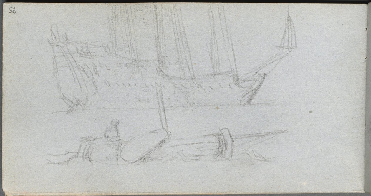 Schetsboek, pagina 85: Studie van een schip en boei door Ernest Meissonier