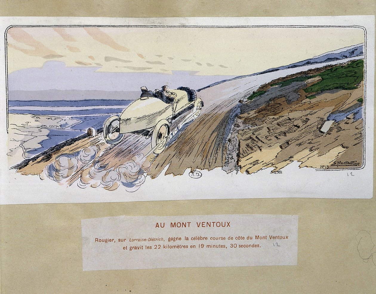 Racen: op Mont Ventoux - tekening door Ernest Montaut (1878-1909) door Ernest Montaut