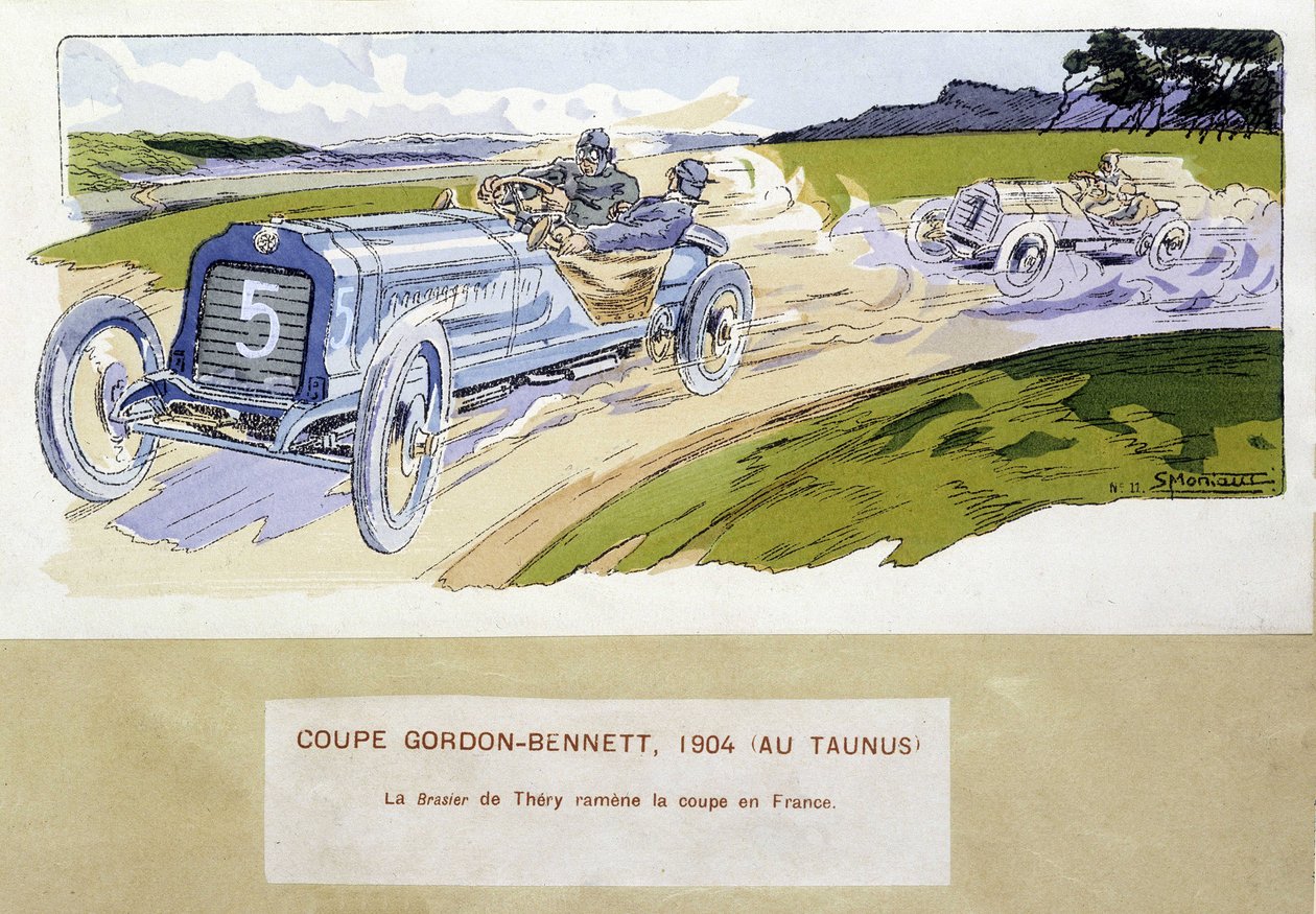 Racen: de Gordon Bennett Cup (Gordon-Bennett) in 1904 - tekening door Ernest Montaut (1878-1909) door Ernest Montaut