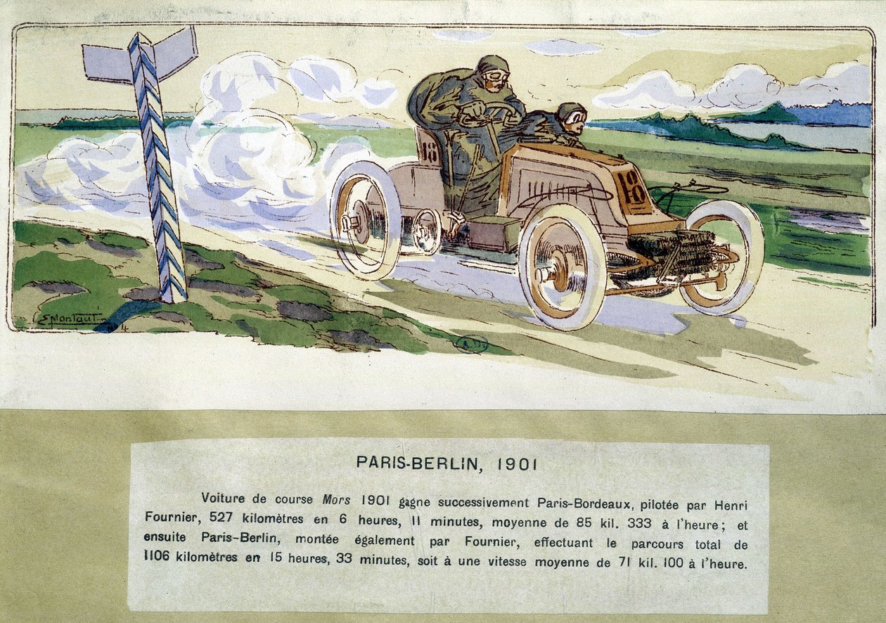 De Parijs - Berlijn race in 1901, tekening door Ernest Montaut (1878-1909) door Ernest Montaut