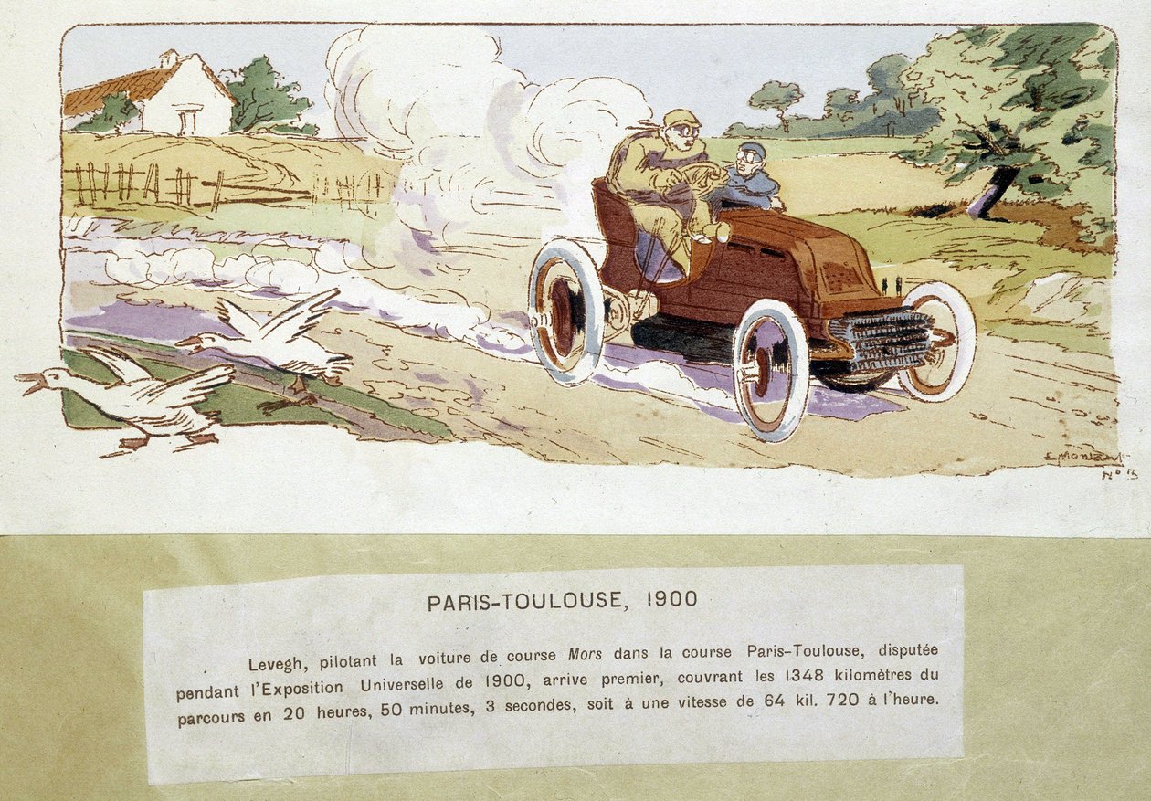 De Parijs - Toulouse race in 1900, tekening door Ernest Montaut (1878-1909) door Ernest Montaut