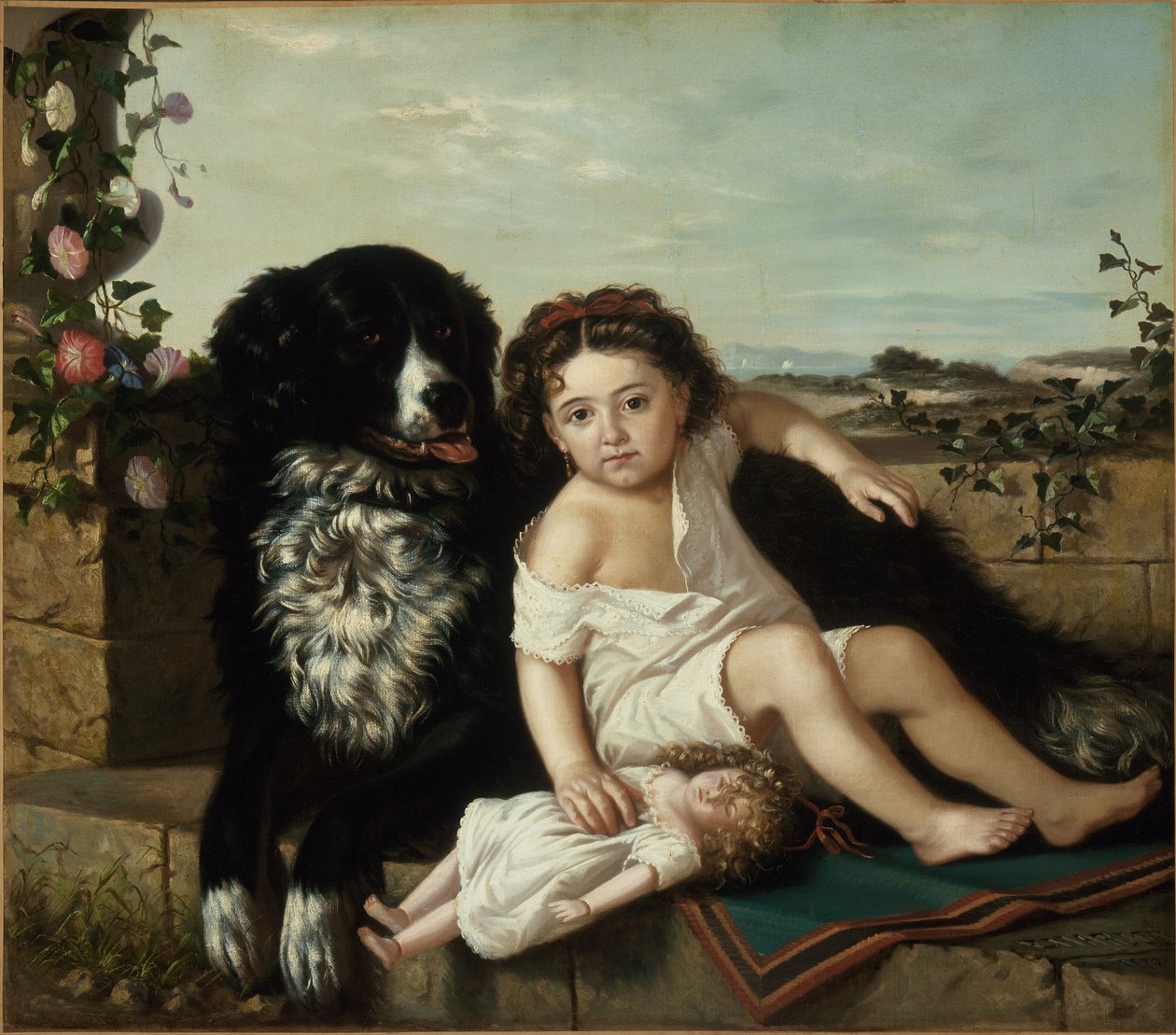 Portret van een Meisje met een Hond door Ernest Narjot