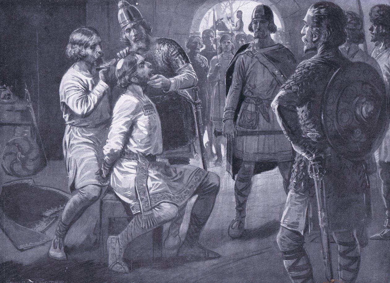 Ceowulf, koning van Northumbria, wordt met geweld geschoren AD731 door Ernest Prater