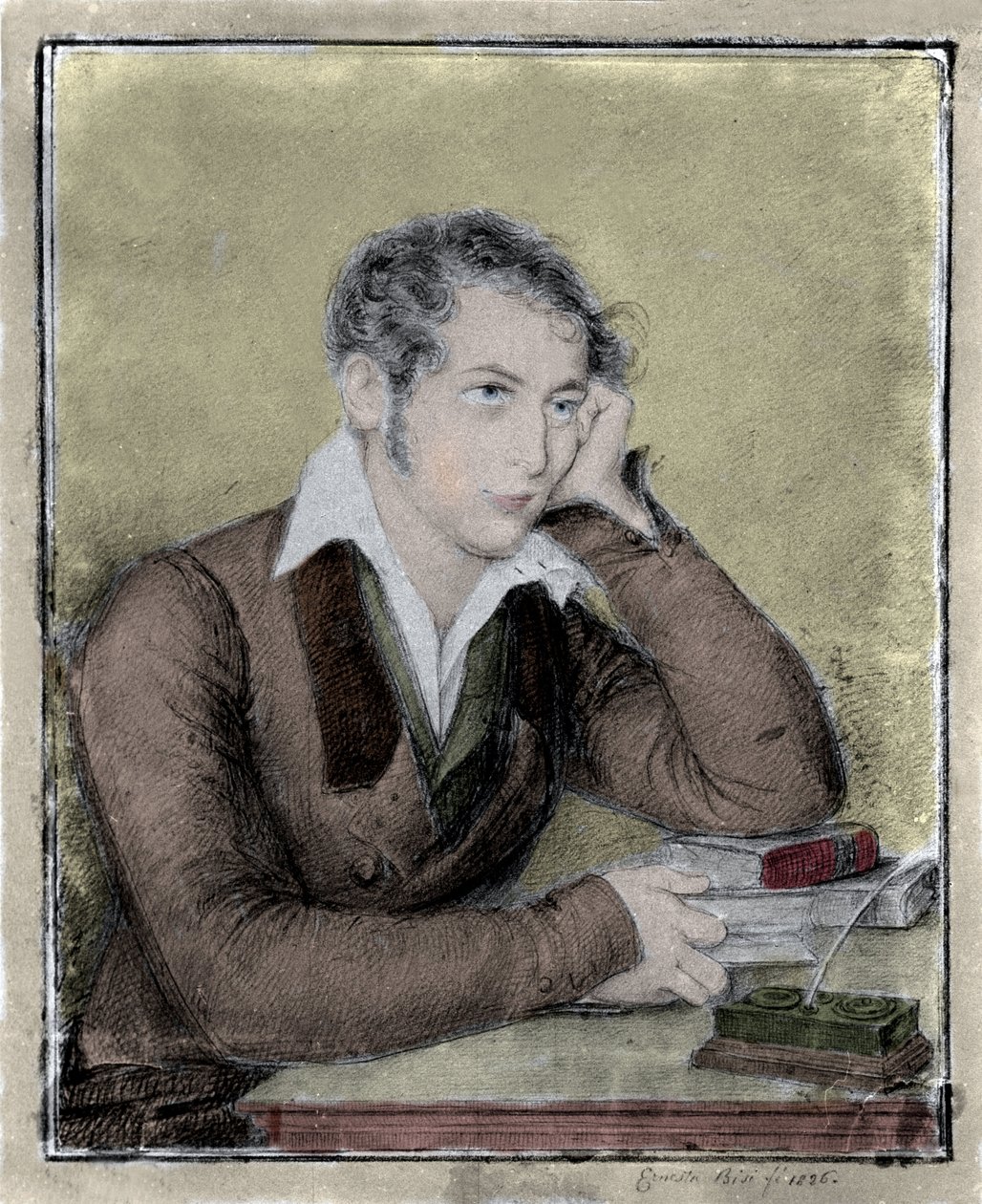 Risorgimento: portret van de patriot, filosoof, politiek denker Carlo Cattaneo (1801-1869) tekening door Ernesta Bisi door Ernesta Legnani