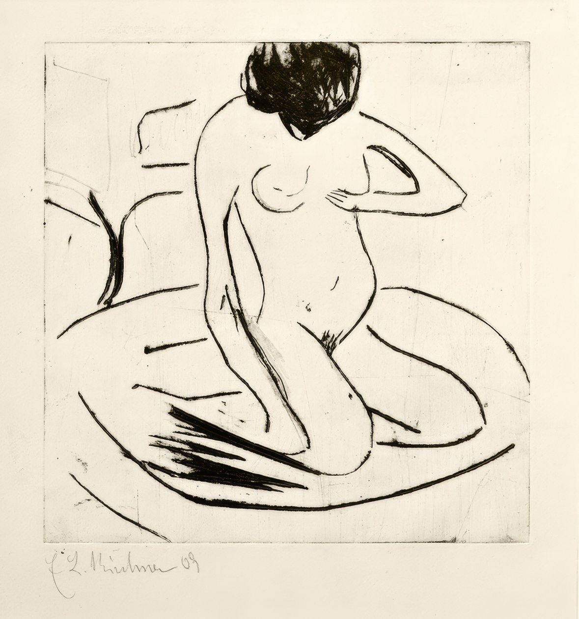 Badende voor ijzeren kachel door Ernst Ludwig Kirchner