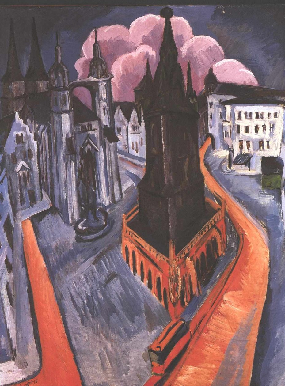 De rode toren van Halle door Ernst Ludwig Kirchner