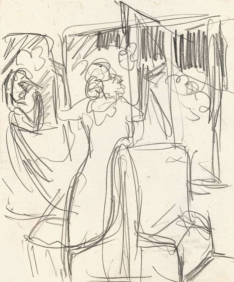 In de trein door Ernst Ludwig Kirchner