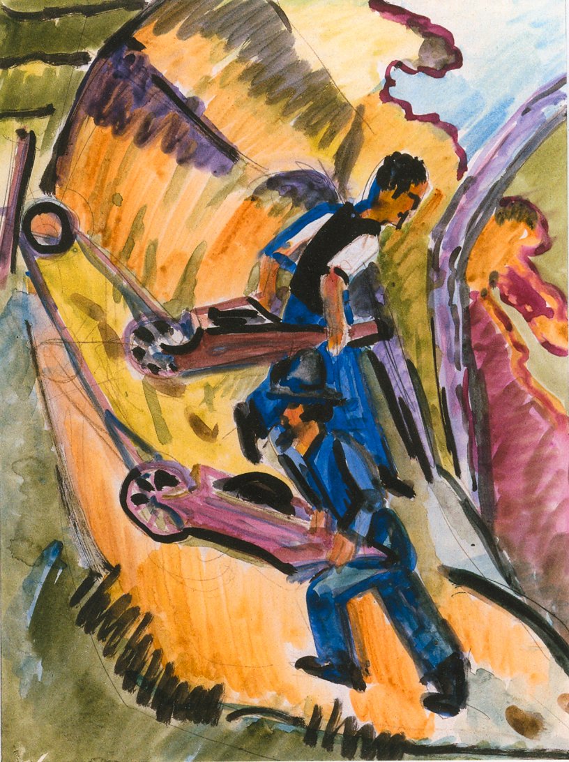 Mannen met kruiwagens door Ernst Ludwig Kirchner