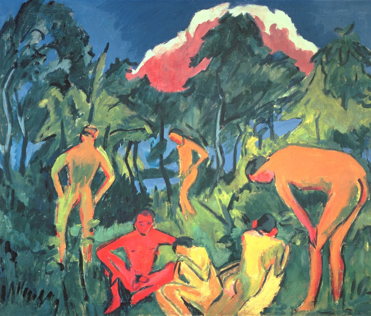 Naakten in de zon, Moritzburg door Ernst Ludwig Kirchner