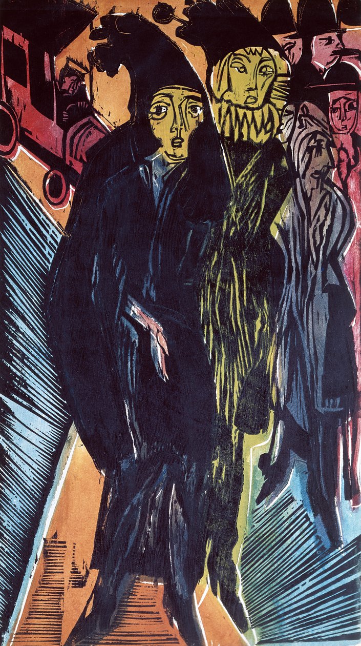 Straatscène (gekleurde litho) 1922 door Ernst Ludwig Kirchner