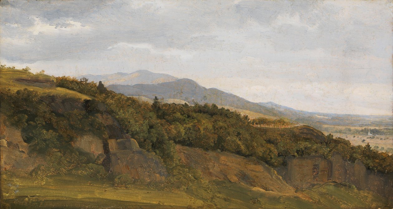Duits Landschap met Uitzicht op een Brede Vallei, ca. 1829-30 door Ernst Christian Frederik Petzholdt
