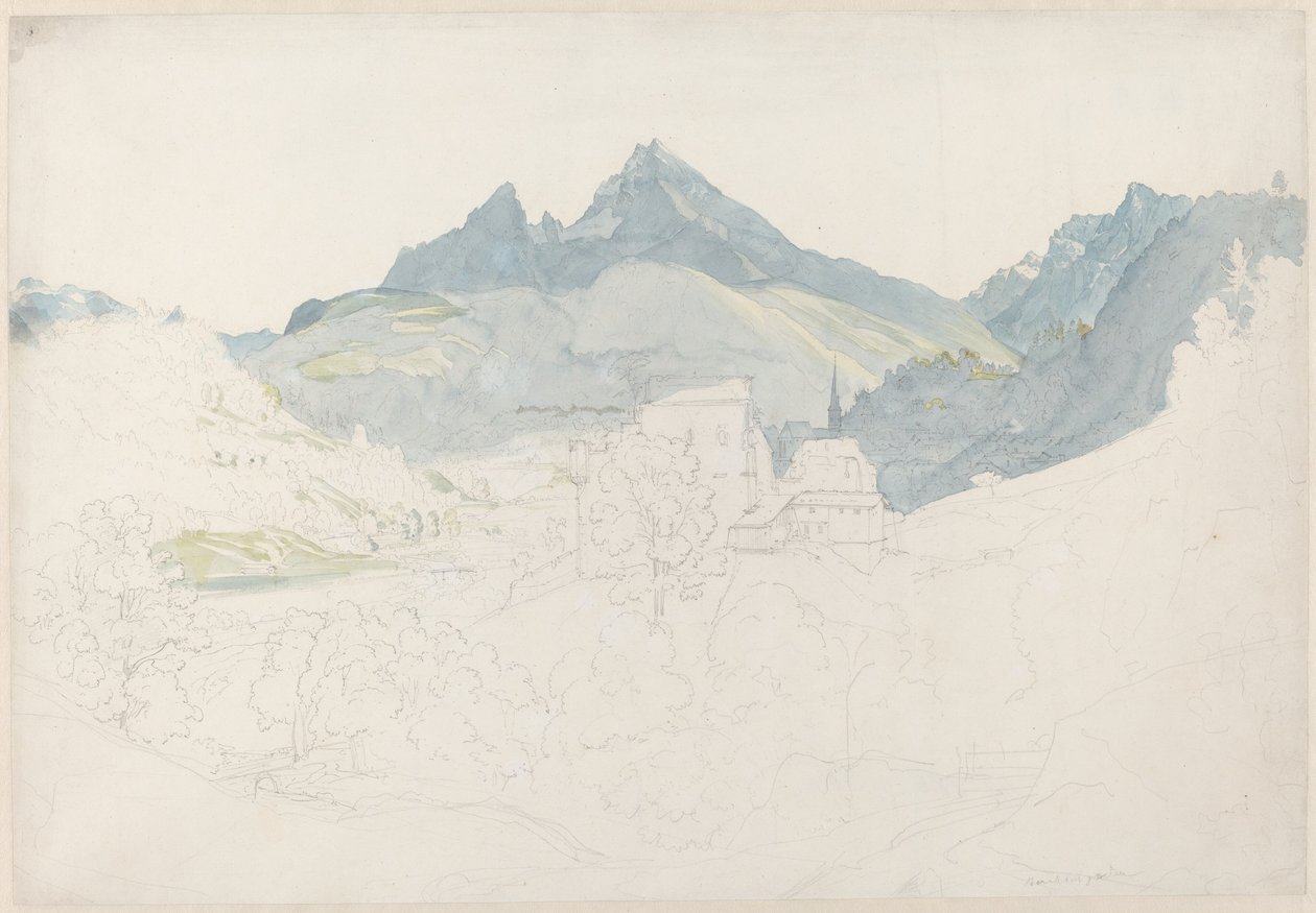 Berchtesgaden met de Watzmann-piek in de verte door Ernst Fries