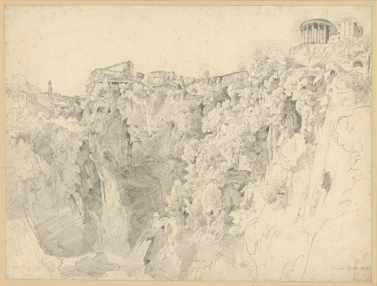 Uitzicht op Tivoli met de tempel van de Sibille door Ernst Fries
